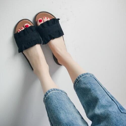 Black Womens Slipper Brand Shoe Ladies 2021 Summer Slippers Girls Summer Solid Flat Heel Sandals Home Shoes Blue Beige