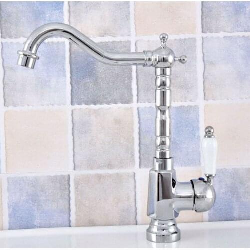 Polished Chrome Brass Kitchen Faucet Hot&Cold Mixer Tap Single Hole Bathroom Faucet Lsf640