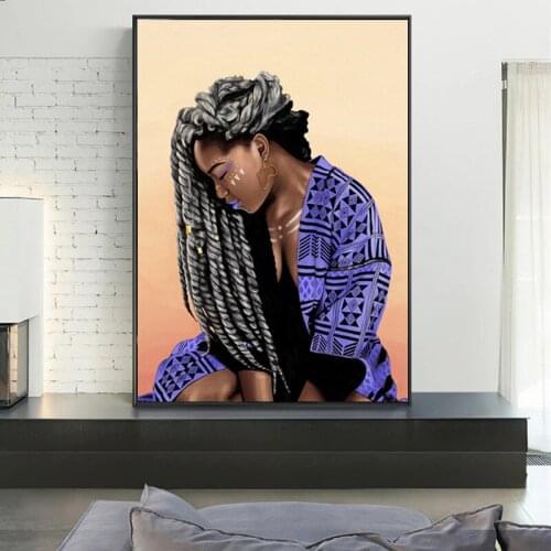 Modern Fashion Canvas Painting Black Girl Personality Color Posters and Prints Wall Art Pictures for Living Room Home Decoration