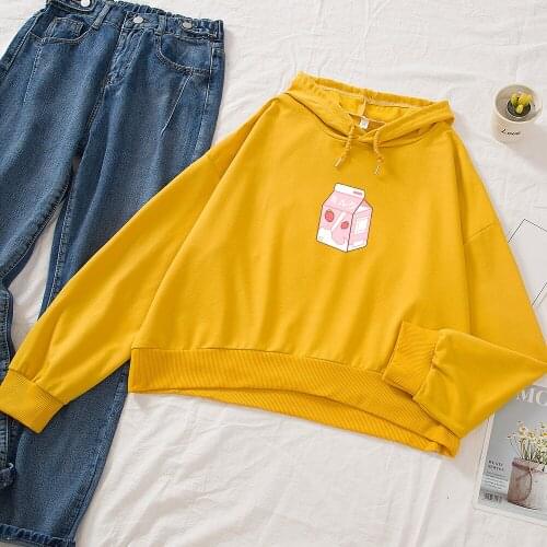 Soft Girl Aesthetic Sweatshirt Crop Tops Women Cartoon Cute Plain Cotton Hoodies Women Small Fresh Tracksuit Pullover Feminino