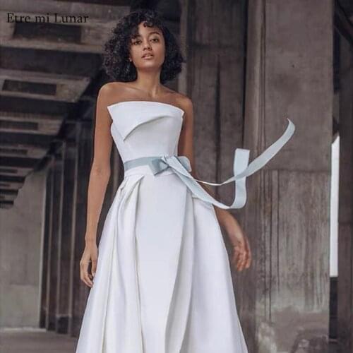Robe De Soiree Gray Blue High Split Prom Dress A Line Long Strapless Backless Stain Evening Dress Special Party Dress LE40801
