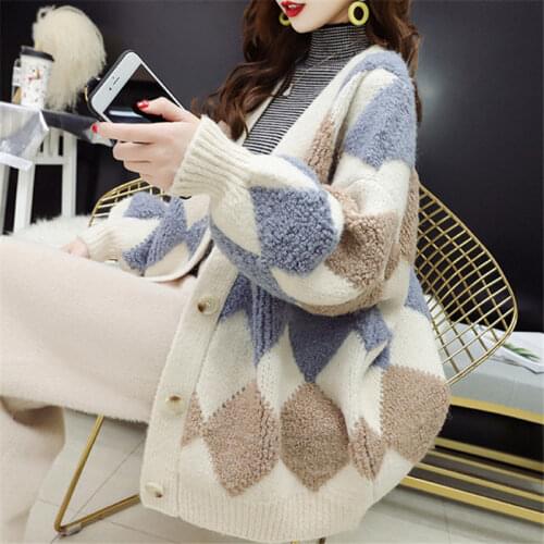 Medium and long sweater cardigan women loose small fresh 2020 autumn and winter new lantern sleeve 100 knit coat