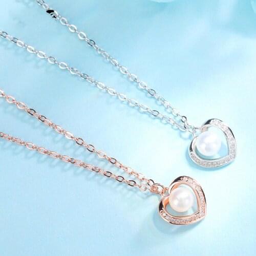 Women S925 Sterling Silver Pendant Necklace Female Joker Temperament Heart-shaped Hollow Pearl Necklace Pendant Jewelry Love
