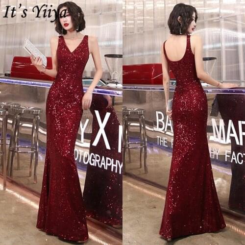 Its YiiYa Formal Dress Backless Zipper Sleeveless Floor-Length Evening Dresses for Women Sequined Mermaid Robe De Soiree K092