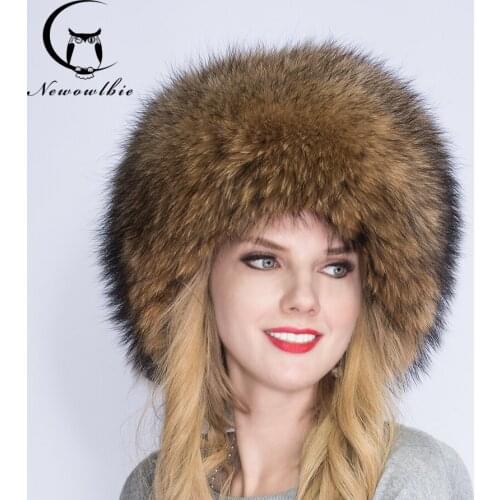 Winter Natural Raccoon Fur Cap Mongolia hat Lady Fashion Raccoon Fur Warm Cap High quality raccoon fur, warm and comfortable