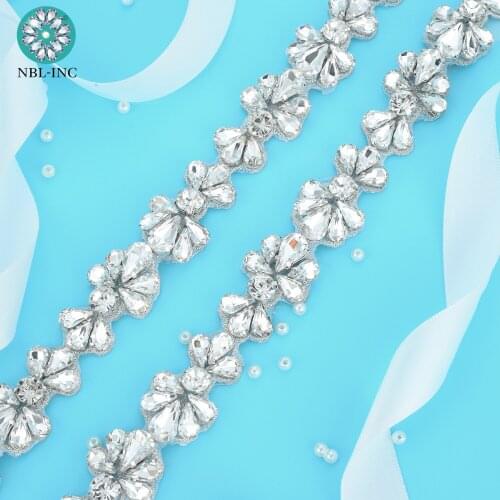 10 yards) Bridal Silver wedding crystal rhinestone applique trim iron on sew on for wedding evening dress WDD1137