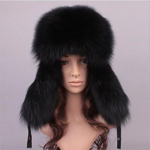 100% Real Raccoon Fur / Fox Fur With Real Leather Mens Fur Winter Hats Thick Warm Ushanka/Cossack Bomber Hat Cap MS-2