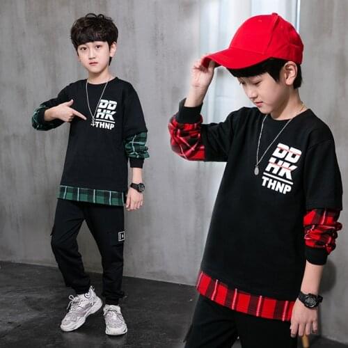 2021 Young Children Boy Clothing Fashion Clothes Fall Outfits Plaid Hoodie + Pants 2Pcs Boys Tracksuit Set For 4 6 8 10 12 Years