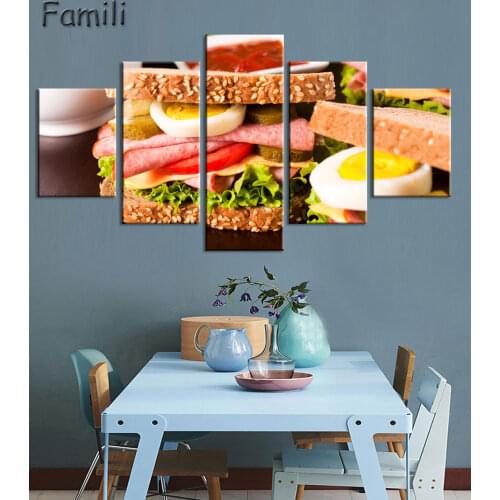 5pcs French Fries Beef Burger Fast Food Unframed Painting Wall Art Prints Modern Home Wall Art Decoration Printed Posters