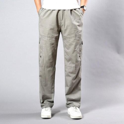50% Dropshipping!!Summer Men Cargo Pants Solid Color Multi Pockets Trousers Loose Zipper Closure Plus Size Pants Casual
