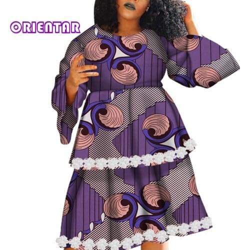 African Dresses for Women African Wax Print Cotton Long Sleeve Casual Ankara Dress African Dress Party Midi Dress WY6525