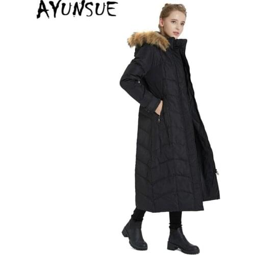 AYUNSUE 90% White Duck Down Coat Plus Size Korean Puffer Jacket Fox Fur Collar Hooded Winter Coat Women Clothes 2020 YY1985