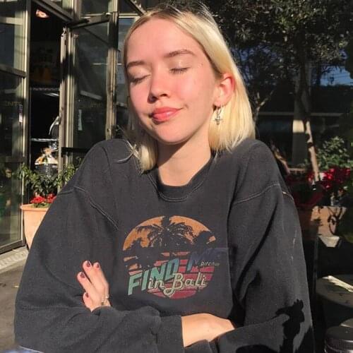 B-TOTO American Retro Black And Gray Round Neck Hoodless Sweater Women Spring And Autumn Thin Section Trendy Ins Hedging