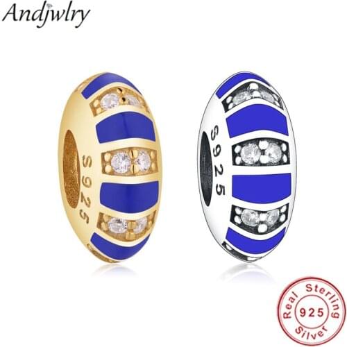 Fit Original Pandora Charm Bracelet 925 Sterling Silver Blue Stripes Spacer Charms Beads DIY Jewelry Women Berloque 925 Silver