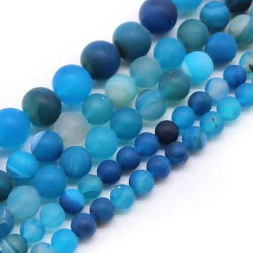 Natural Stone Beads Matte Blue Stripes Agates Stone Beads 6 8 10 MM Diy Spacer Loose Beads for Jewelry Making Bracelet