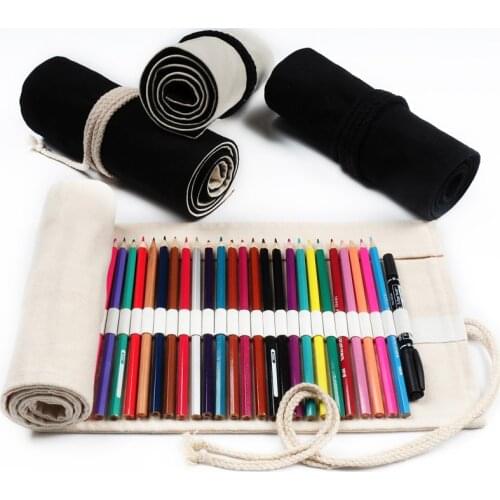 Art Supplies 12/18/24 Holes Black White School Pencil Case for Boys Girls Kawaii Wrap Roll Pencilcase Pen Bag Stationery Store