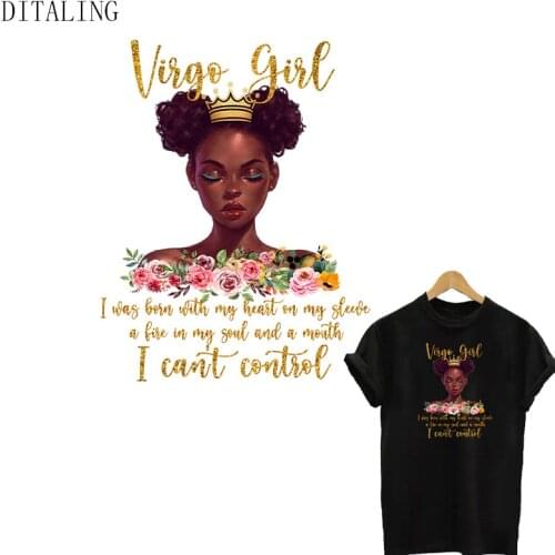 Black Girl Patch On Clothing Fashion Virgo Girl Heat Transfer Sticker DIY Washable T-Shirt Tops Patch Afro Women Thermal Sticker