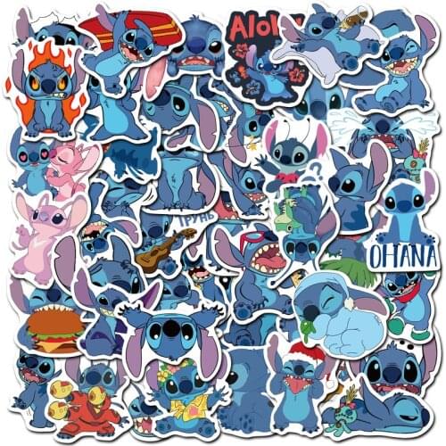 Disney 50pcs Non-Repetitive Cute Cartoon Stitch Stickers Kids Toy Stickers Luggage Graffiti Stickers Waterproof