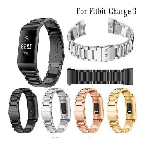 For Fitbit Charge 3 Watch Strap Replacement Band Men Women Fashion Stainless Steel Metal Bracelet yurieso Rose Gold Black Silver
