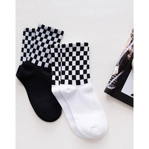 Womens Novelty White and Black Squares Skateboard Socks.Chic Harajuku Hiphop Socks Sox Long Sock Meias