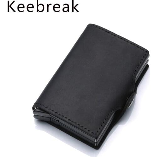 Double Aluminium Box Rfid Card Wallet Genuine Leather Business id Credit Card Holder Case Smart Metal Wallet for Credit Card