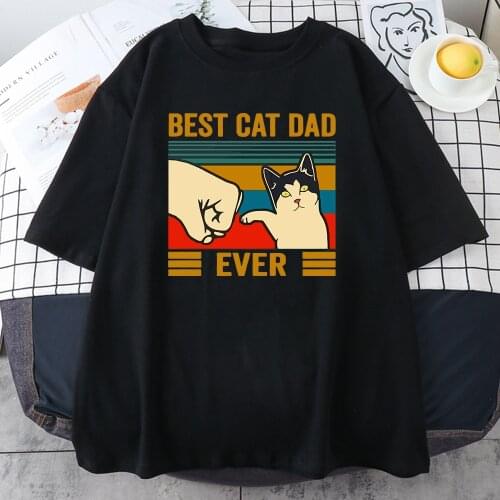 Best Cat Dad Ever Summer Mens T Shirt Cotton Short Sleeve Fashion Cute Streetwear Animal Cats Male Tops Casual Tshirt