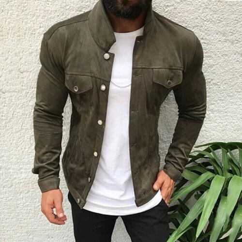 New Men Casual Button Cargo Slim Fit Coat Nylon Jackets Outwear Tops Autumn Long Sleeve Stand Collar Solid Coat Men Clothing HOT