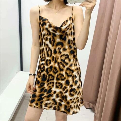 Merodi Women Vintage Leopard Print Spaghetti Strap Summer Mini Dresses Girls Fashion Backless Sleeveless High Waist Chic Dress