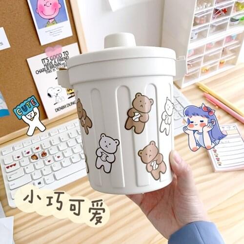 Cute Large Capacity Desktop Pen Makeup Brush Storage Bucket School Office Stationery Trash Organizer Kawaii Round Pen Holder