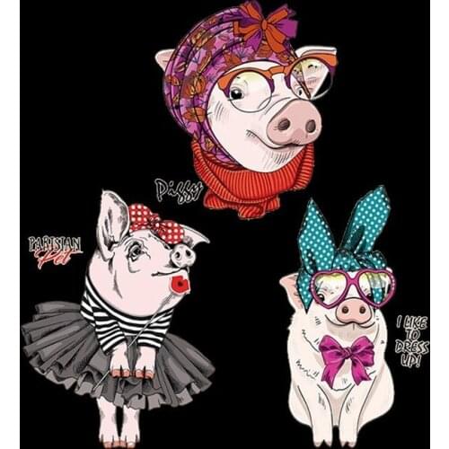 Cartoon Pig Animals Iron On Transfer Summer Style Heat Transfers Thermal Vinyl Pig Stickers On Clothes DIY Decor