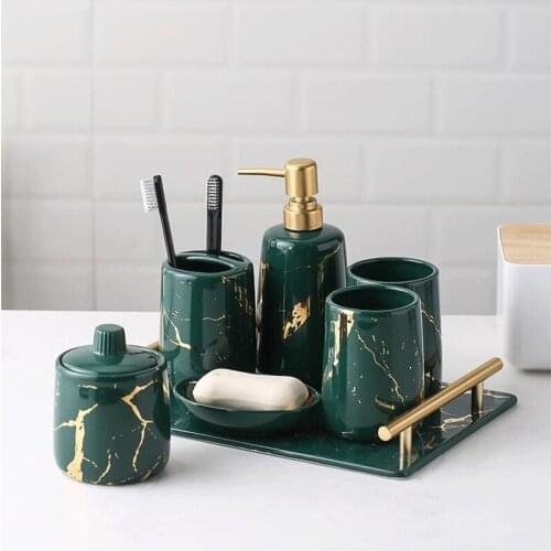 Bathroom Sanitary Ware Set Ceramic Imitation Washing Tools Bottle Mouthwash Cup Soap Toothbrush Holder Household Articles
