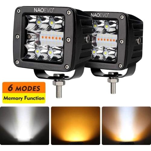 NAO 3inch LED Bar Light 4x4 Offroad Strobe Work Lamp Accessories Dual Color 6 Lighting Modes White Amber 12V 24V Auto Fog Bulb