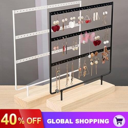 New Two Colors Earring Holder Jewelry Display Jewellery Ear Studs Pendant Stand Wooden Base Metal Storage Rack Various Holes