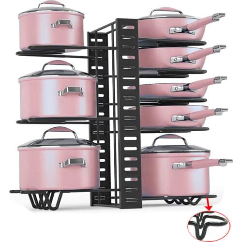 Pan Pot Lid Rack Kitchen Accessories Organizer Shelf Stand 8-Tier Multi-Funtion Cookware Storage Rack