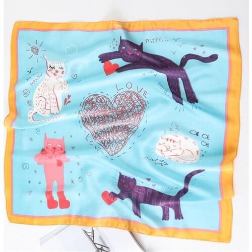 Cut Cat Print Bandana Foulard Soie Femme Luxury Designer Animal Square Scarves for women Soft Wrap Silk Neck Scarf SFN869