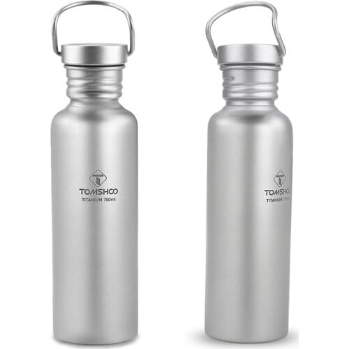 750ml / 600ml TOMSHOO Full Titanium Water Bottle Ultralight Outdoor Camping Hiking Cycling Water Bottle with Extra Plastic Lid