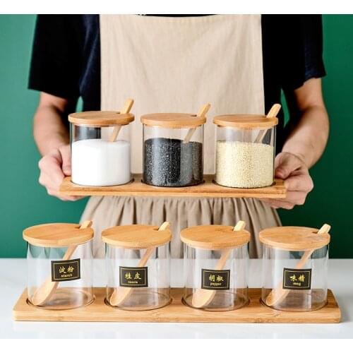 European-style Transparent Glass Seasoning Jar Set Exquisite Household Salt Sugar Pepper Storage Box Kitchen Utensil Decoration