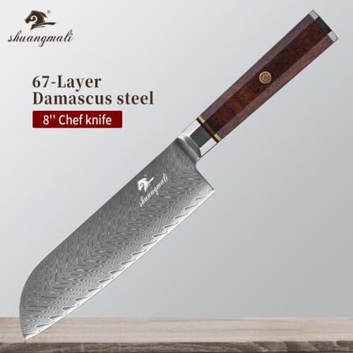 Shuangmali 7 Inch Japanese Santoku Knife VG10 Damascus Steel Chef Knives Cooking Kitchen Cleaver Meat Filleting Slicing Knife