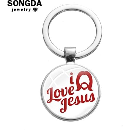 SONGDA Christian God I Love Jesus Charm Keychain Handbag Car Key Chain Unisex Accessories Glass Photo Dome Alloy Key Ring Holder