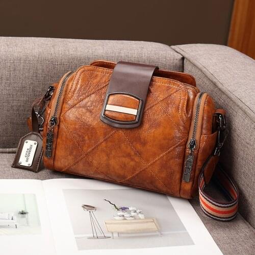2021 New Vintage Messenger Bags Oil Wax Leather Shoulder Bag For Women Luxury Designer Woman CrossBody Ladies HandBags Bolsos
