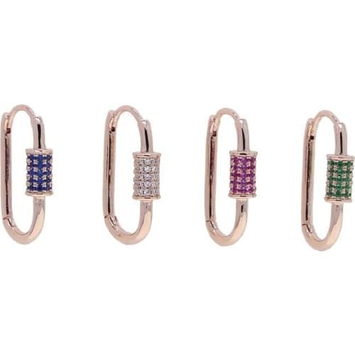 Unique New Design Rectangle Hoop Earring Micro Pave Colorful CZ Paper Clip Huggie HOOPS