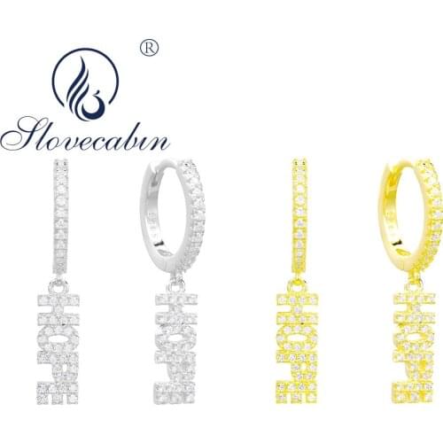 Slovecabin 925 Sterling Silver Cute Letter Hope Dangle Drop Earrings For Women Birthday European Zircon Hot Sale Jewelry Making