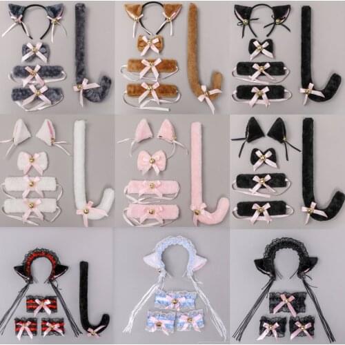 Cartoon Cat Fox Ear Bell Headband Bow Neckwear Maid Anime Housemaid Cosplay Fancy Dress Set Women Girls Party Props Costume