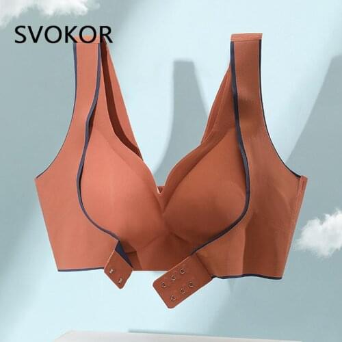 SVOKOR Plus Size Shockproof Bras for Women Seamless Comfort Bralette Push Up Solid Latex Underwear Front Buckle Tank Tops 3XL