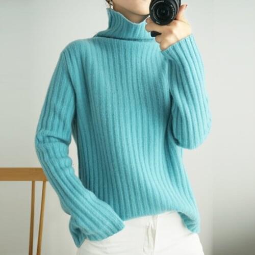 BELIARST Autumn and Winter Turtleneck Womens Pullover Thickened 100% Pure Wool Sweater Slim Bottoming Sweater Keep Warm