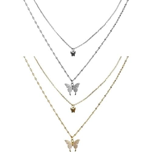 Ladies Butterfly Necklace Exquisite Double Layer Clavicle Chain Fashion Jewelry Accessories