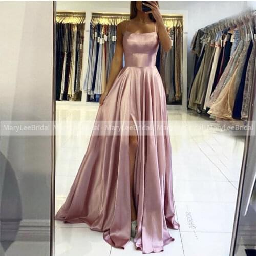 Crisscross Back Pale Mauve Prom Dresses With High Slit Plus Size Champagne Blue Long vestido fiesta Cheap Sale Robe De Soiree