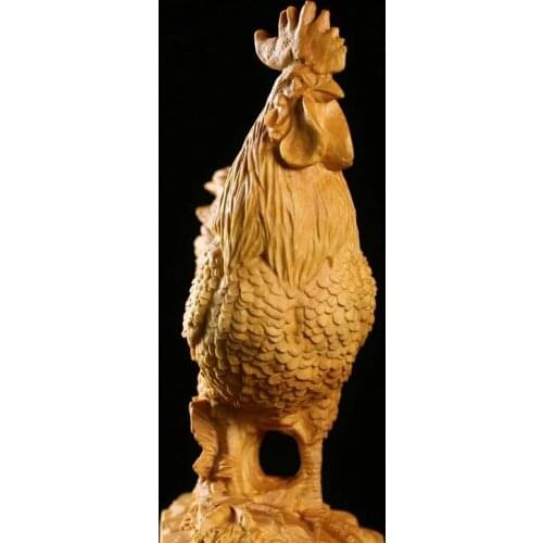 CCZHIDAO 17CM Gold Rooster Solid Wood Carving Craft Home Decoration Culture Gift Golden Report Good News Animal