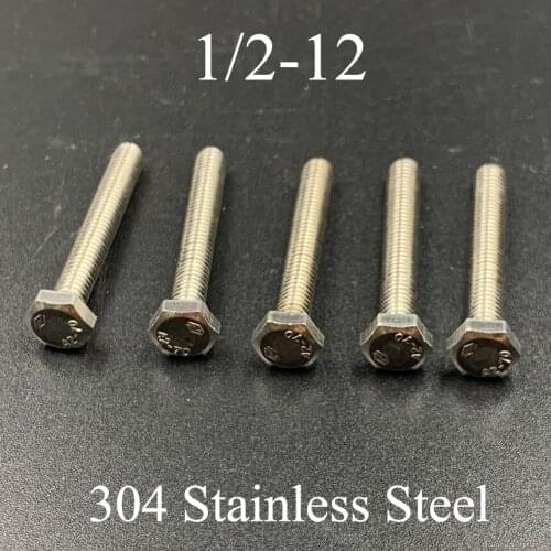 1/2-12*3/4 1 1-1/4 1-1/2 1-3/4 2 3 Inch Length 304 Stainless Steel US UNC Coarse Thread Screw External Hex Cap Hexagonal Bolt