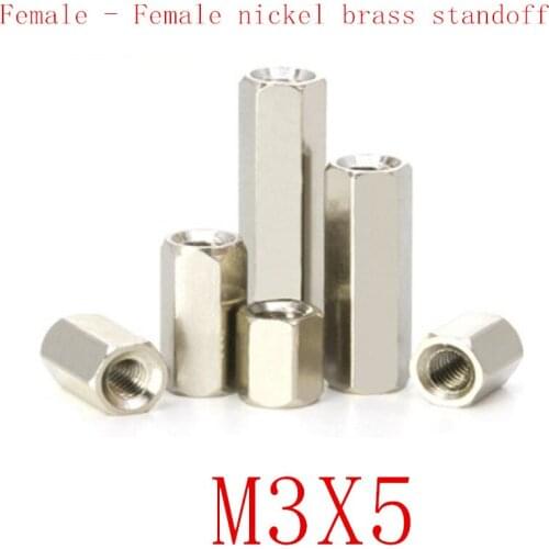 100PCS m3x6 M3*6 Female to Female nickel Brass Standoff Spacer M3 Hexagonal Stud Spacer Pillars